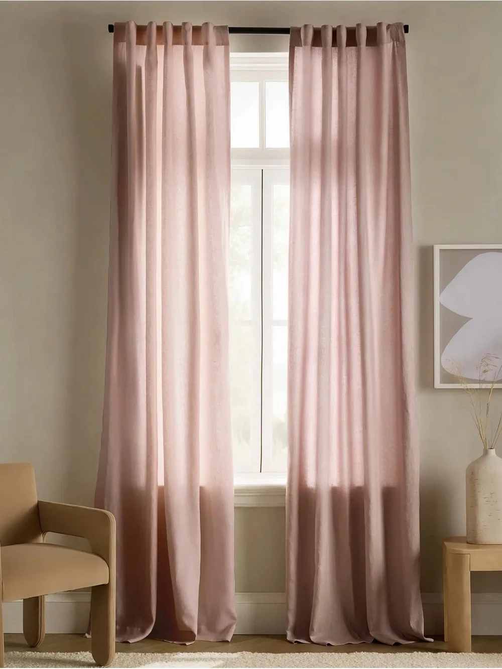 1 European Linen Curtain/ Rose Quartz / 48x96